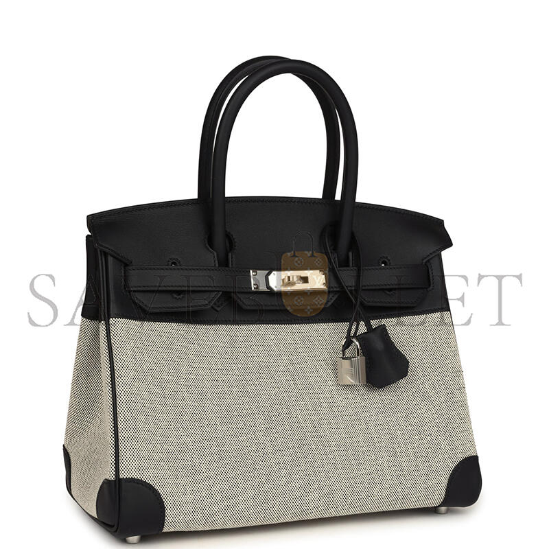 H**mes BIRKIN 30 BLACK SWIFT AND ECRU TOILE PALLADIUM HARDWARE (30*22*15cm)